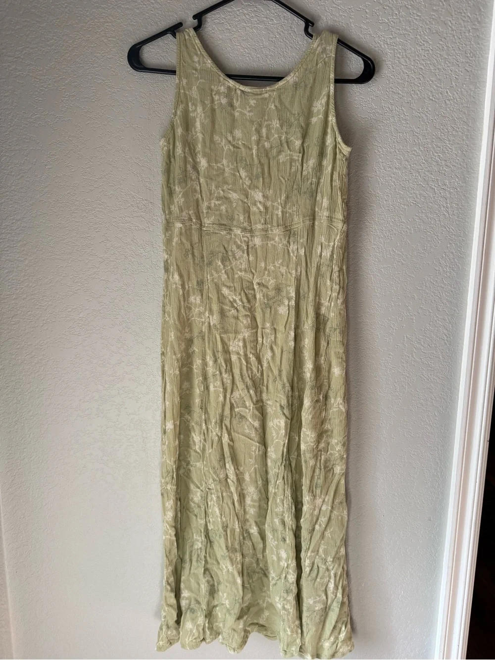 R&K Originals Sage Green Midi Dress Size 8 Floral Rayon Sleeveless Cottagecore